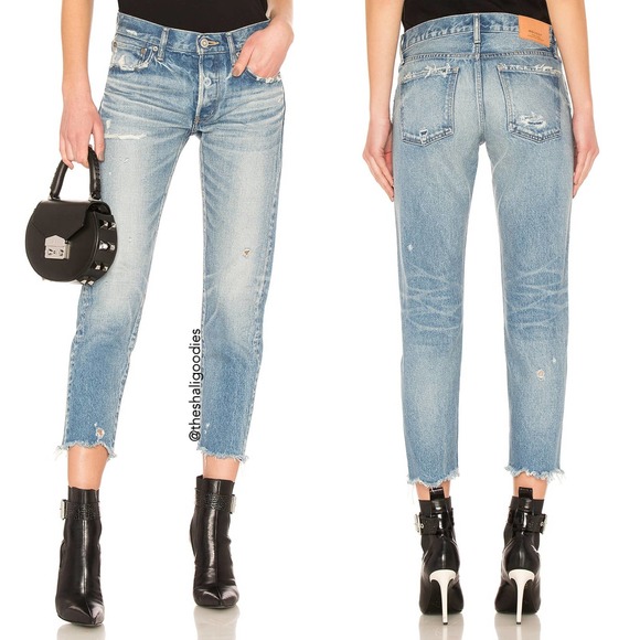MOUSSY VINTAGE Kelley Tapered Jeans Blue Frayed Cropped